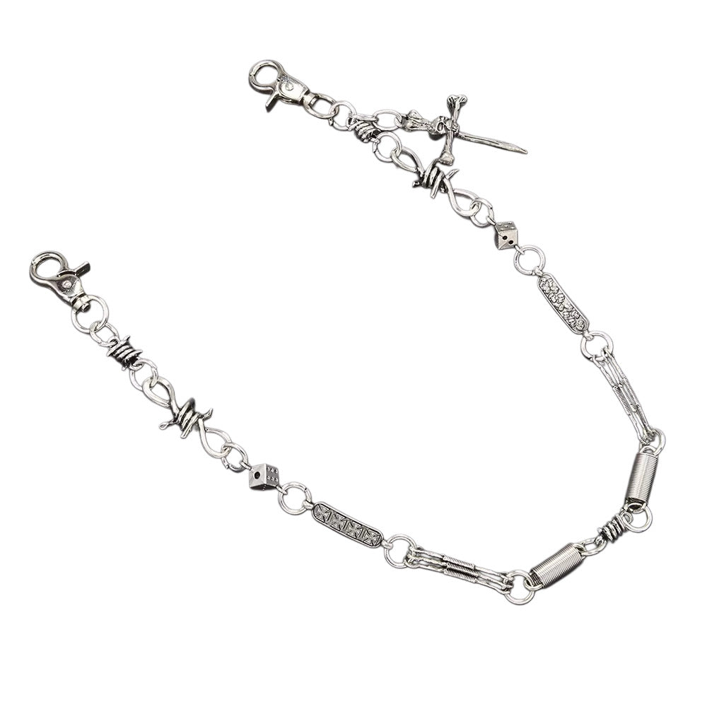 Silver Plated Skull and Cross Charm Pant Chain