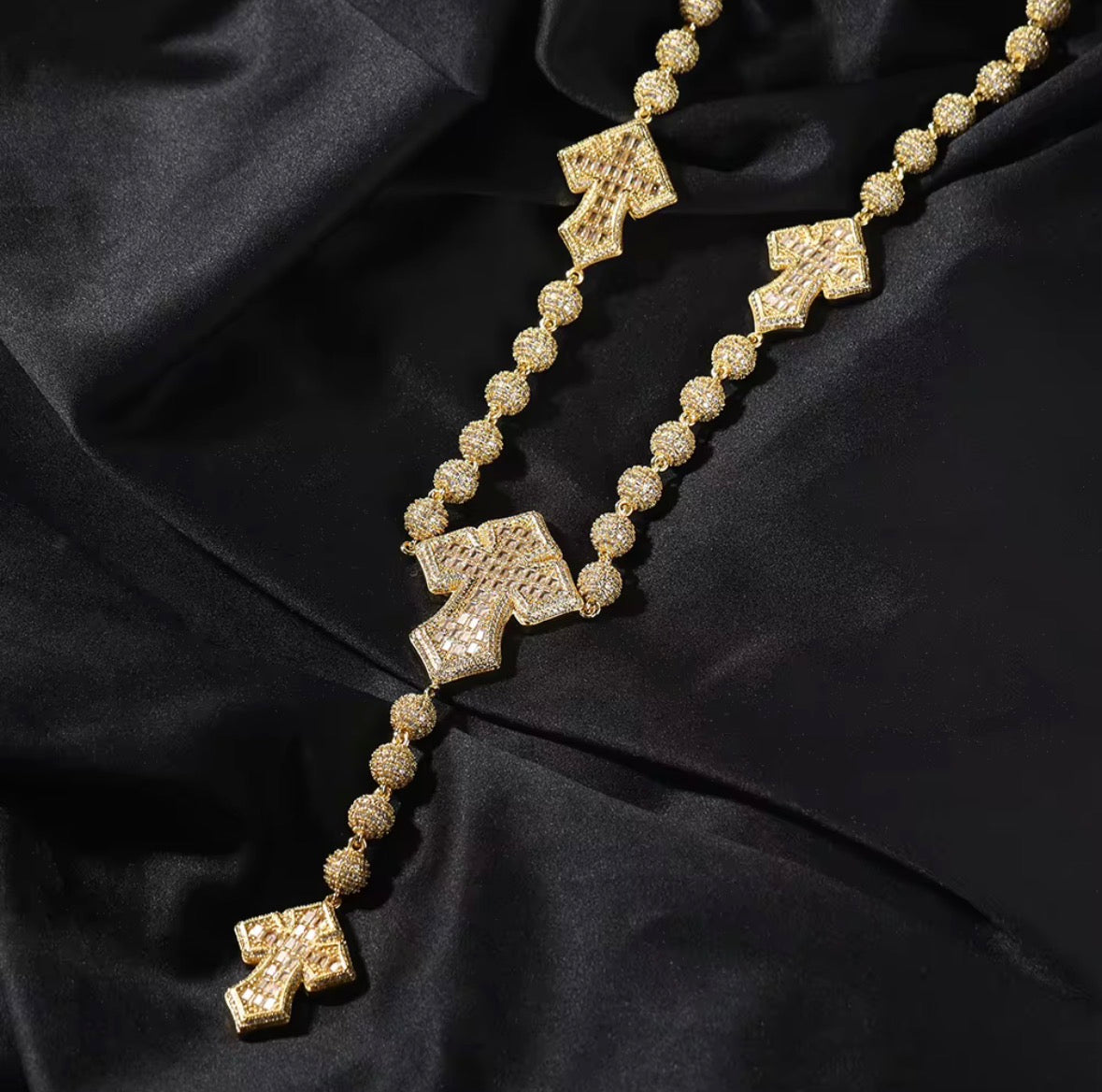 Cross Charm CZ 8mm Ball Necklace