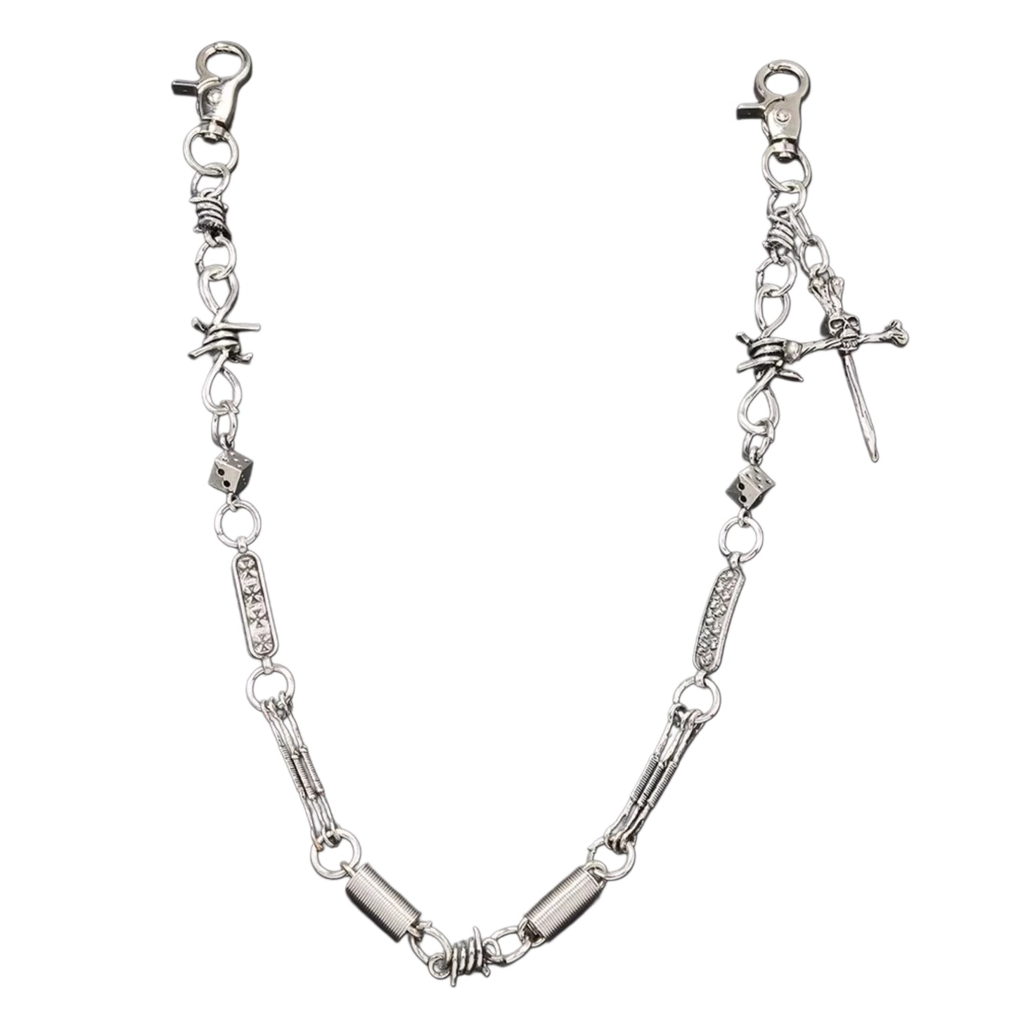 Silver Plated Skull and Cross Charm Pant Chain
