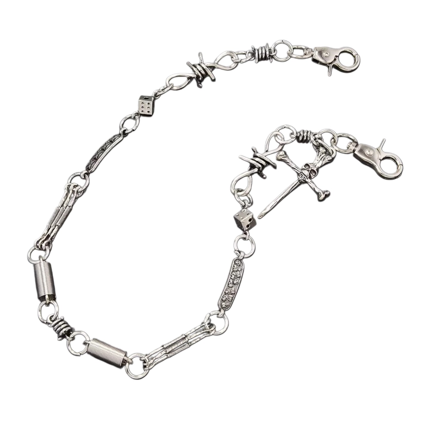 Silver Plated Skull and Cross Charm Pant Chain