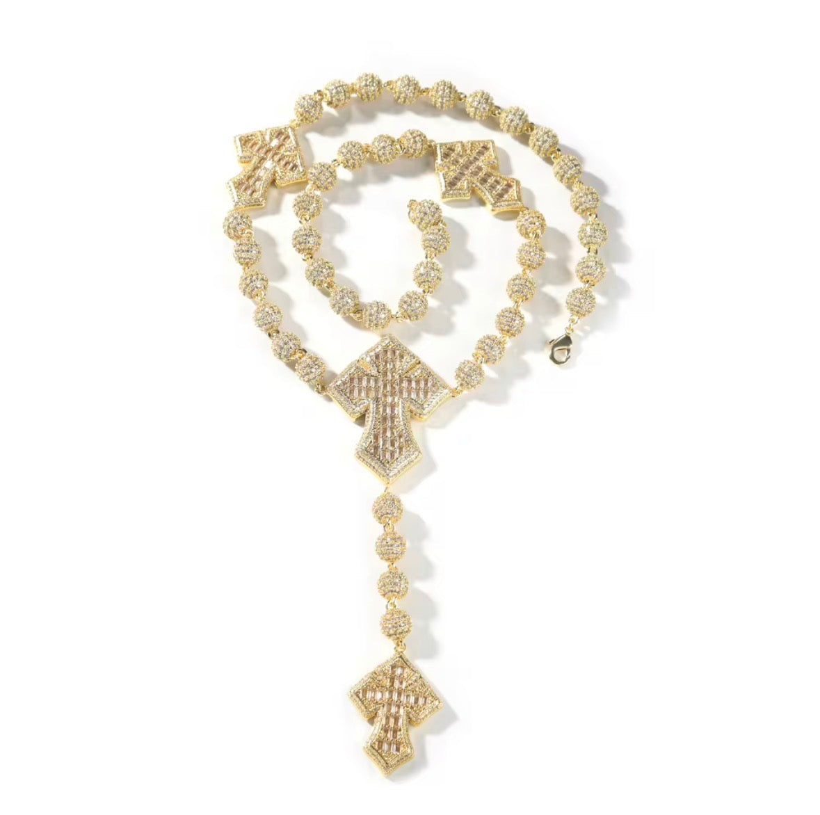 Cross Charm CZ 8mm Ball Necklace