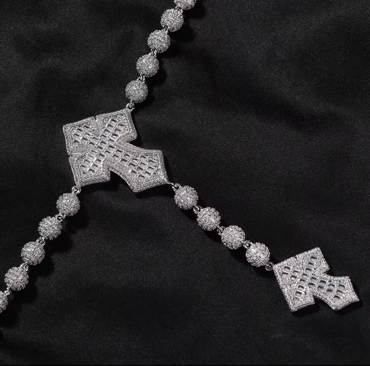 Cross Charm CZ 8mm Ball Necklace