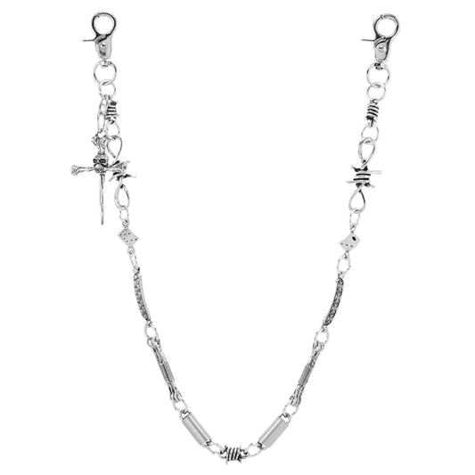 Silver Plated Skull and Cross Charm Pant Chain